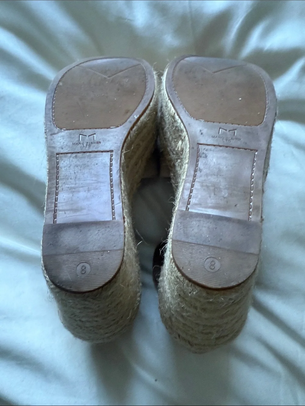 Marc Fisher Taupe Suede Espadrille Wedge Sandals with Ankle Strap. 8
